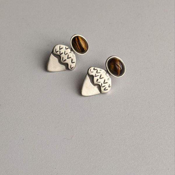 Handmade Sterling Silver Drop Earrings with Eye of the Tiger Gemstone