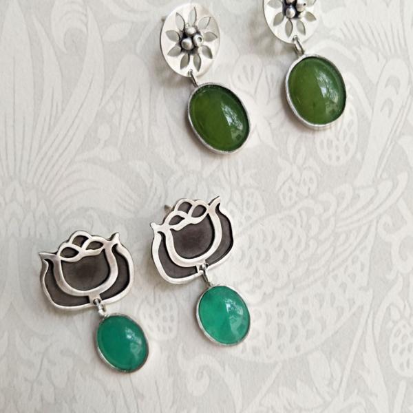 Handmade Sterling Silver Earrings with Green and Yellow Quartz Gemstone (from the Tulip and Sunflower collections)